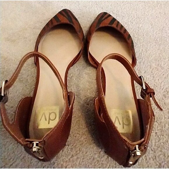 Dolce Vita Brown Leather Pointed Toe Ankle Wrap Back Zip Flats - Sz 10M - Picture 9 of 12